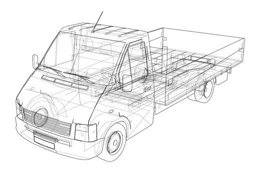 Concept small truck sketch. 3d illustration. Wire-frame style