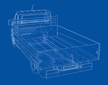 Concept small truck sketch. 3d illustration. Wire-frame style