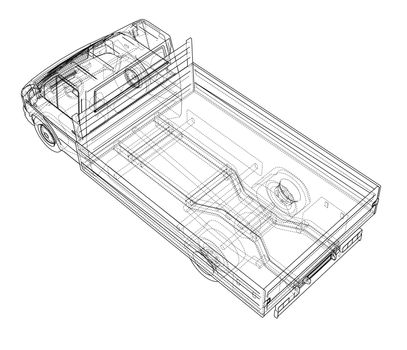 Concept small truck sketch. 3d illustration. Wire-frame style