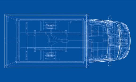 Concept small truck sketch. 3d illustration. Wire-frame style