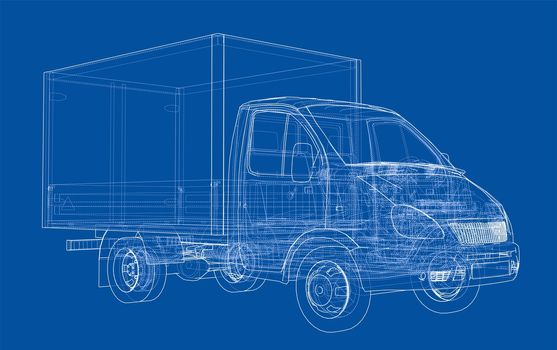 Concept small truck sketch. 3d illustration. Wire-frame style