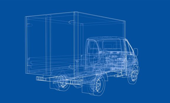 Concept small truck sketch. 3d illustration. Wire-frame style