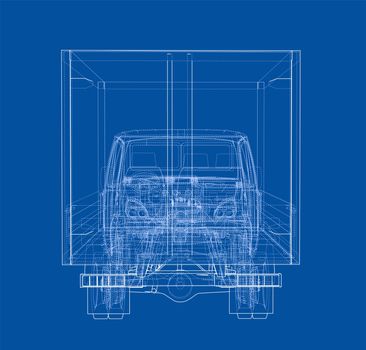 Concept small truck sketch. 3d illustration. Wire-frame style