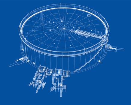 Oil storage tank. 3d illustration. Wire-frame style