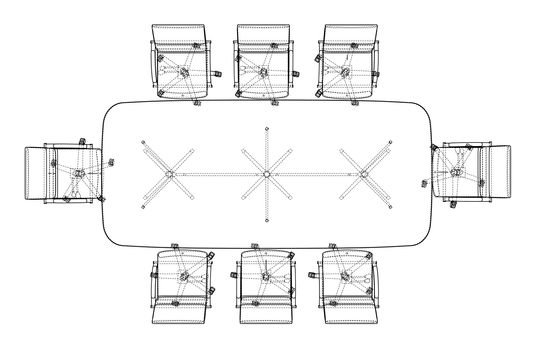 Conference table with chairs in sketch style. 3d illustration