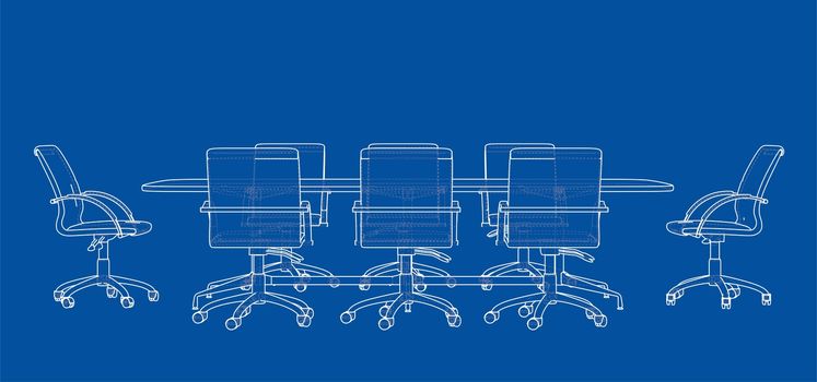 Conference table with chairs in sketch style. 3d illustration