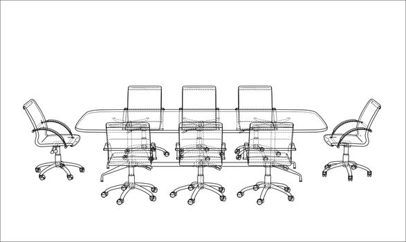 Conference table with chairs in sketch style. 3d illustration