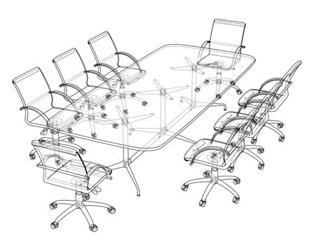 Conference table with chairs in sketch style. 3d illustration