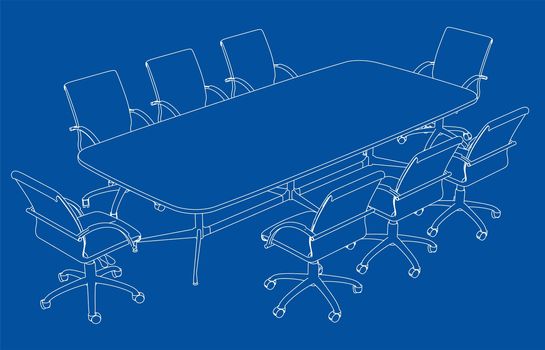 Conference table with chairs in sketch style. 3d illustration