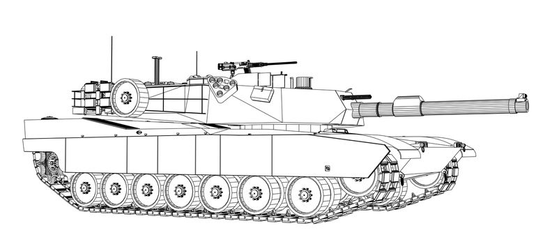 Blueprint or sketch of realistic tank. 3d illustration