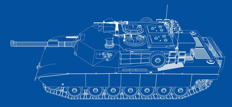 Blueprint or sketch of realistic tank. 3d illustration