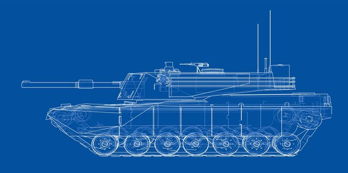 Blueprint or sketch of realistic tank. 3d illustration