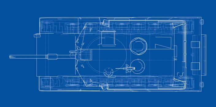 Blueprint or sketch of realistic tank. 3d illustration