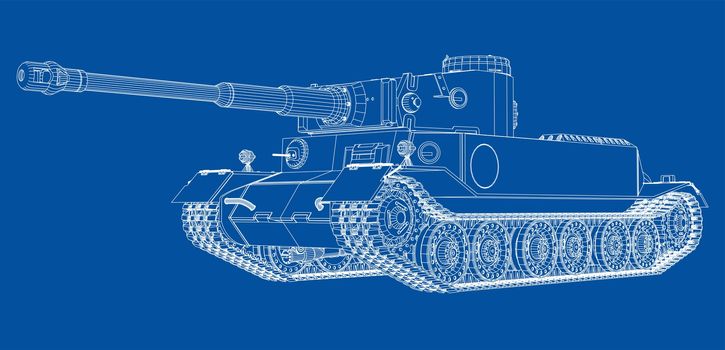 Blueprint or sketch of realistic tank. 3d illustration