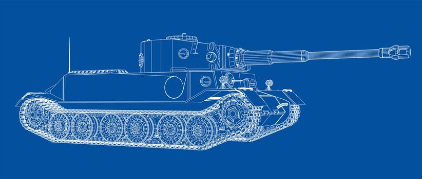 Blueprint or sketch of realistic tank. 3d illustration