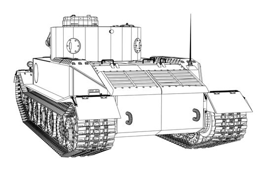 Blueprint or sketch of realistic tank. 3d illustration