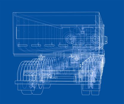European truck outlined. Blueprint or sketch. 3d illustration
