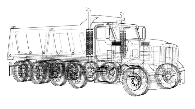 European truck outlined. Blueprint or sketch. 3d illustration