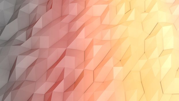 An abstract 3d illustration of a peach, pink and grey lowpoly backdrop with a triangular, rhombus and hexagonal forms. A multiform area looks like a splendid picture