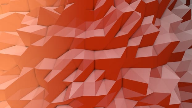 An abstract 3d illustration of a peach, orange and brown lowpoly backdrop with a triangular and rhombus surface. A crystal looking area looks original and inspiring.