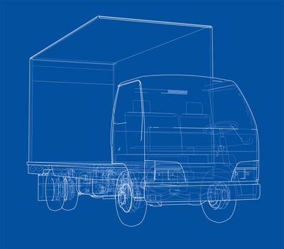 Concept mini truck sketch. 3d illustration. Wire-frame style