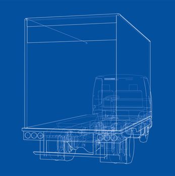 Concept mini truck sketch. 3d illustration. Wire-frame style