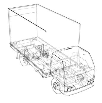 Concept mini truck sketch. 3d illustration. Wire-frame style