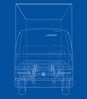 Concept mini truck sketch. 3d illustration. Wire-frame style