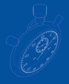 Stopwatch or timer sketch. 3d illustration. Wire-frame style