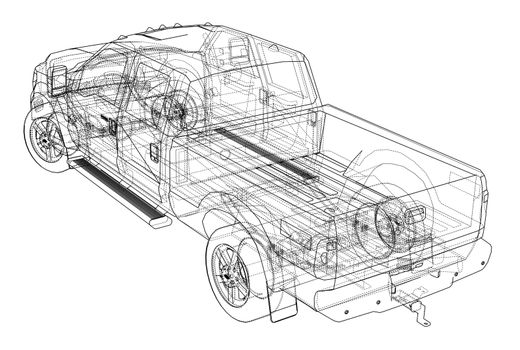 Car SUV drawing outline. 3d illustration. Sketch or blueprint