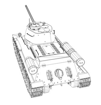 Blueprint or sketch of realistic tank. 3d illustration