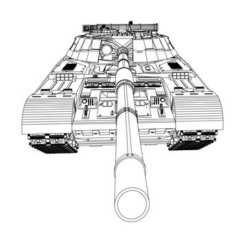 Blueprint or sketch of realistic tank. 3d illustration