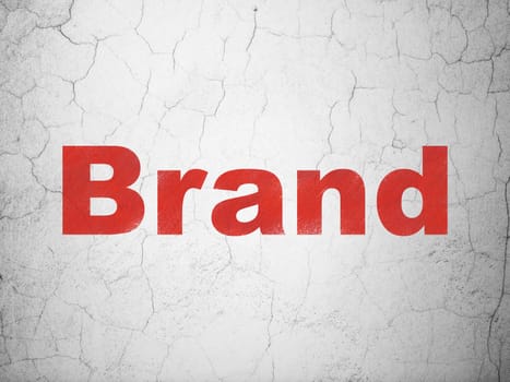 Advertising concept: Red Brand on textured concrete wall background