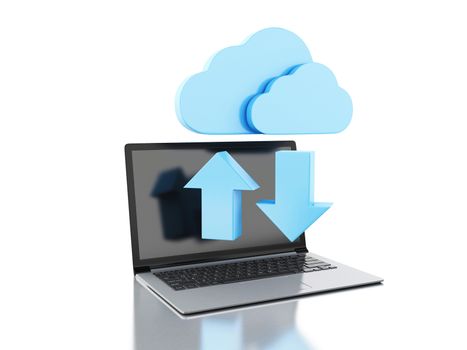 3d illustration. cloud symbol with Laptop. Cloud computing concept. Isolated on white background.