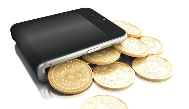 3d illustration. Smartphone with  Bitcoin Cash. cryptocurrency concept. Isolated white background