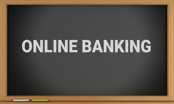 3d illustration. Online Banking written on blackboard background. Pay Concept
