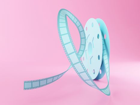 3d illustration. Film reel cartoon style. Cinema concept.