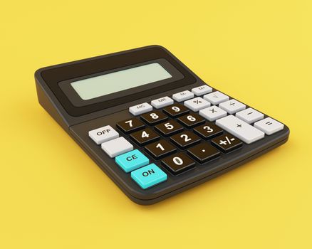 3d illustration. Calculator on yellow background. Business concept.