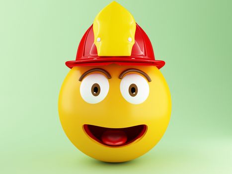 3d ilustration. Fireman emoji with helment. Safety and Social media concept.