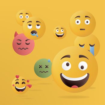 Vector illustration. Design of funny emoticons. Yellow background