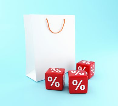 3D Illustration. Shopping bag and red Discount icons. Sale concept.