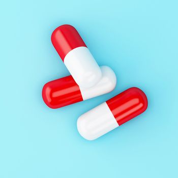 3d illustration. Three capsules pills, medicine concepts.