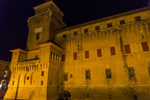 Night view of the Estense castle in Ferrara, Emilia Romagna, Italy