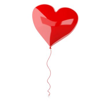 3d illustration. Red balloon in form of heart. Valentines Day concept. Isolated white background.