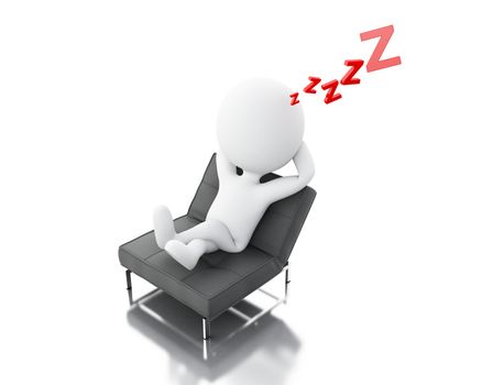 3d illustration. White people tired, sleeping on the couch with Z letters . Isolated white background.