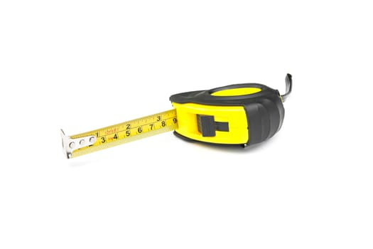 Yellow measuring tape isolated on white background