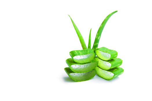 aloe with aloe sliced isolated on white background.