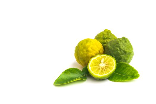 Citrus hystrix, bergamot, kaffir lime, leech lime isolated on white background.
