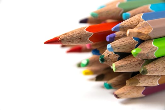 Color pencils isolated on white background close up with Clipping path.Color pencils for drawing.