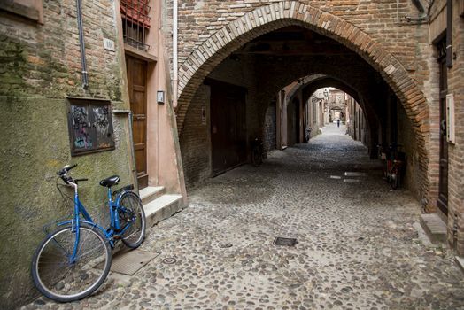 Via delle Volte, ancient medieval street in Ferrara, Italy